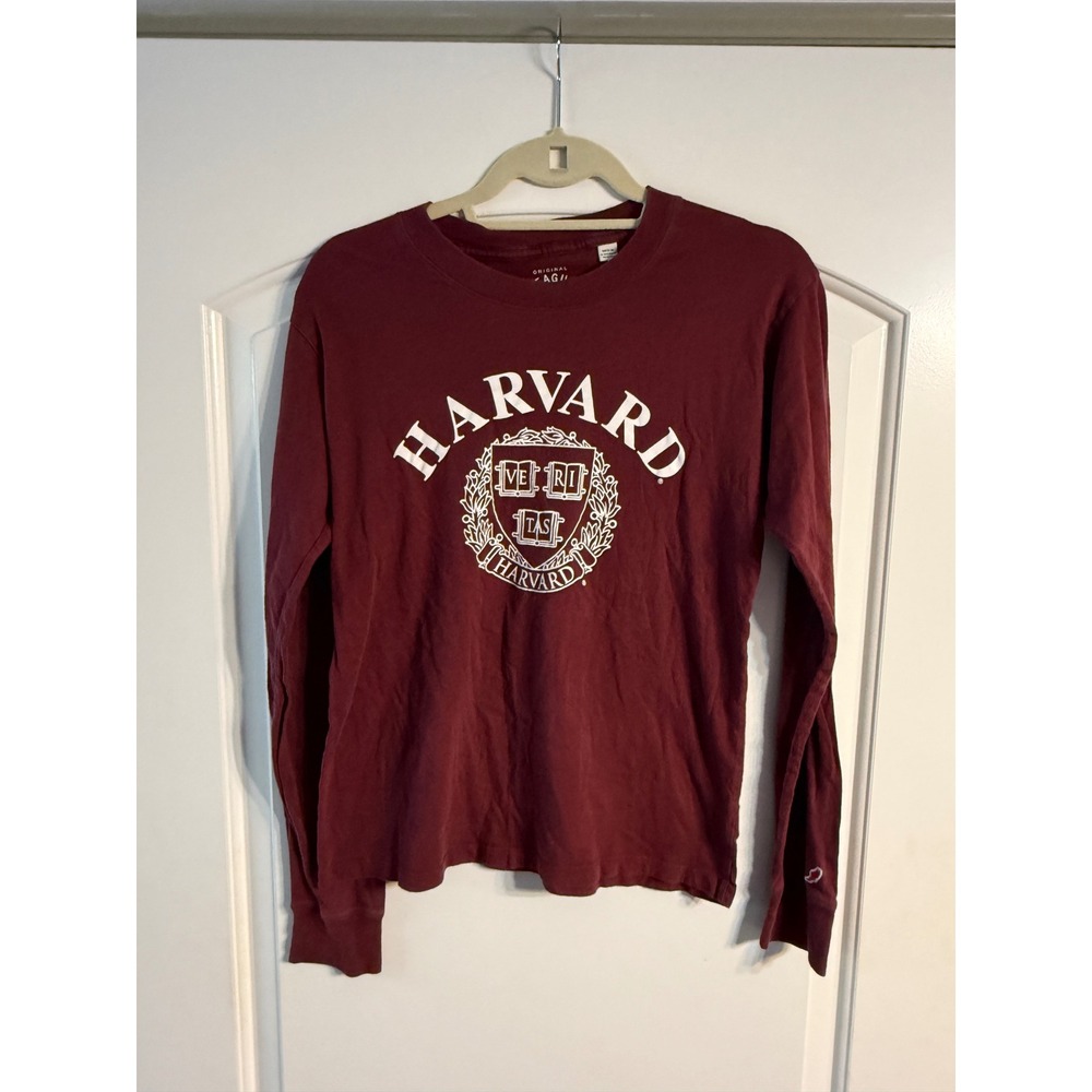 Ivy League Harvard Long Sleeve Shirt Medium Burgundy Collegiate Crest Graphic